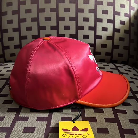 Gucci x adidas unisex seta silk leather trim logo monogram baseball cap hat NEW - Picture 6 of 8